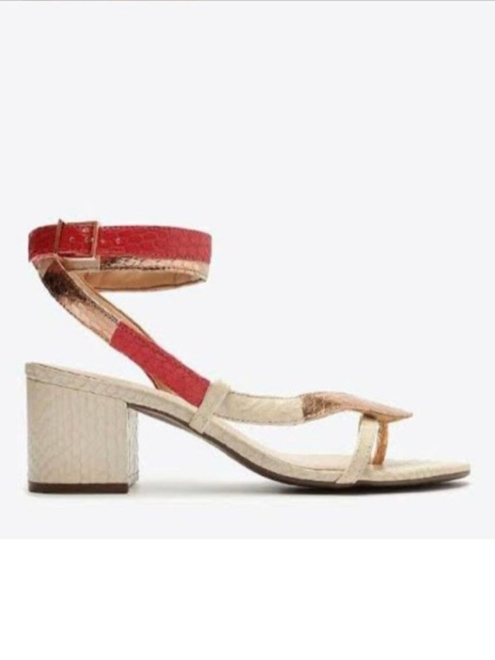 Schutz Cleo Snake Block Heel Sandals Metallic Gold Pink Ivory 10 - Picture 14 of 16